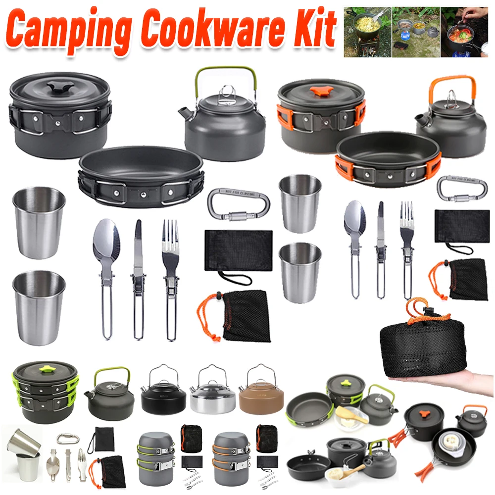 Outdoor Camping Cooking Set - Kit de cuisine de camping, bouilloire,