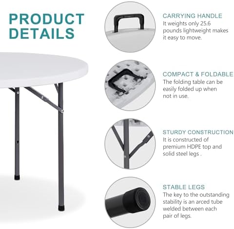 Table pliante ronde de 4 pieds - Camping Outdoor Or Indoor avis et prix
